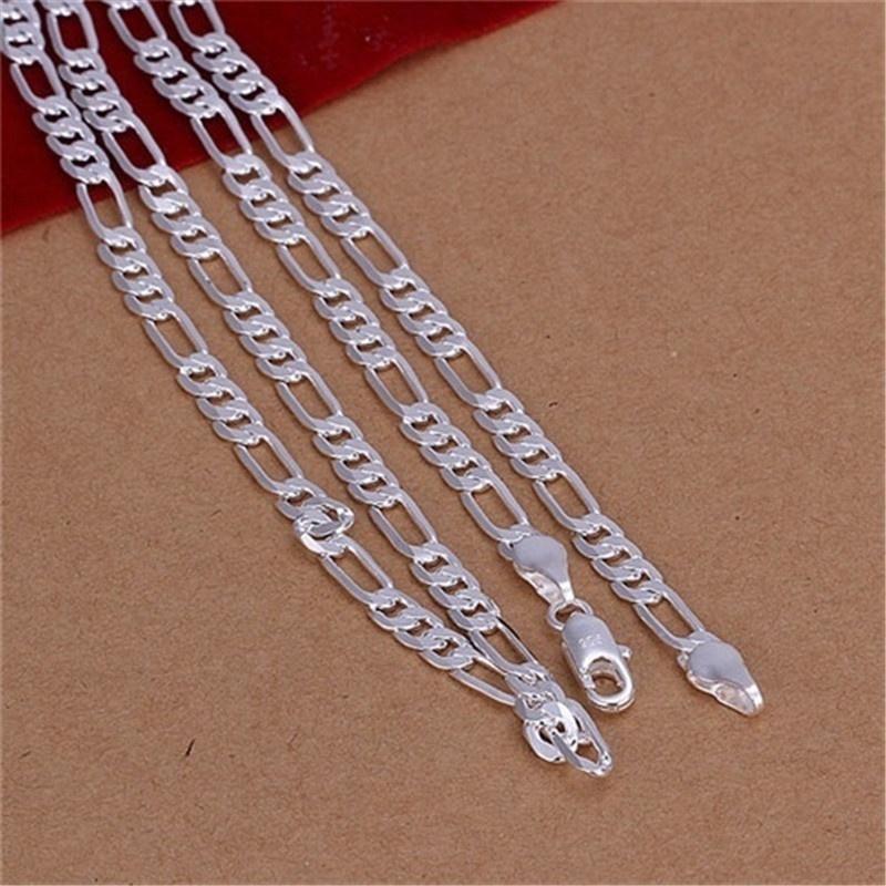 Wholesale 925 Sterling Silver Men Flat Sideways Chain Necklace 4MM 16"-30"