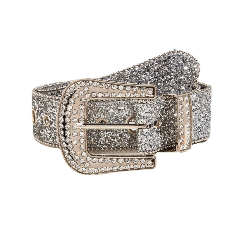 

Western Style Cowboy Bling Bling Rhinestones Belt Full Diamond Belt for Adult 1 срібний
