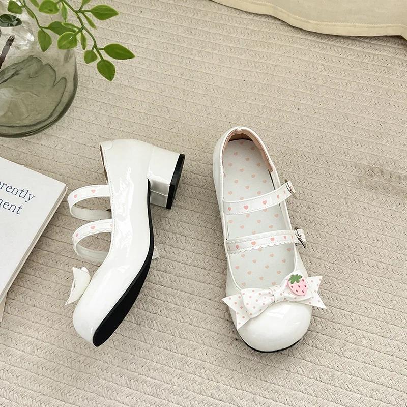 Fashion Women's 2025 Fall New Versatile Shallow Opening Bow Single Shoes French Sweet Thick Heel Mary Jane Shoes