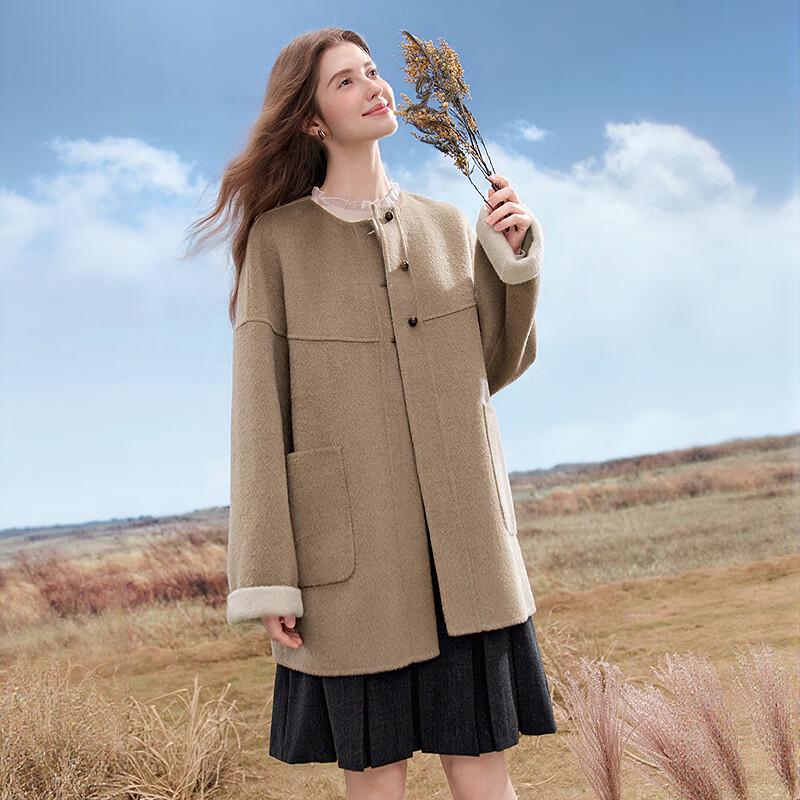 Betu Women's 2025 Autumn Mid-Length Double-Faced 100% Wool Coat