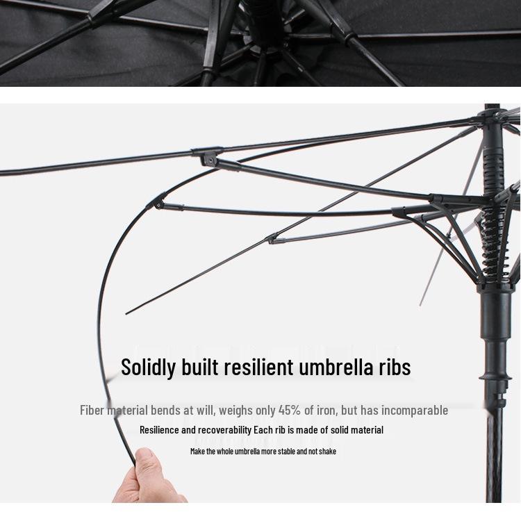 Extra Large Black Retro Men's Umbrella with Long Straight Hook Handle and Blank Logo