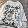 Unisex Unisex Cartoon T-Shirts Harajuku Kawaii Katze Aufdruck Kurzarm T-Shirts Paar Streetwear Kleidung Y2k Oberteile Grafik T-Shirts