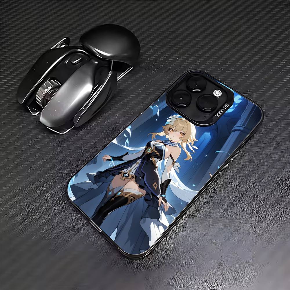 G-Genshin Lumine Impact Phone Case For iPhone17,16,15,14,13,12,11 Plus,Pro Max Colored Silver Plated Inside Cover