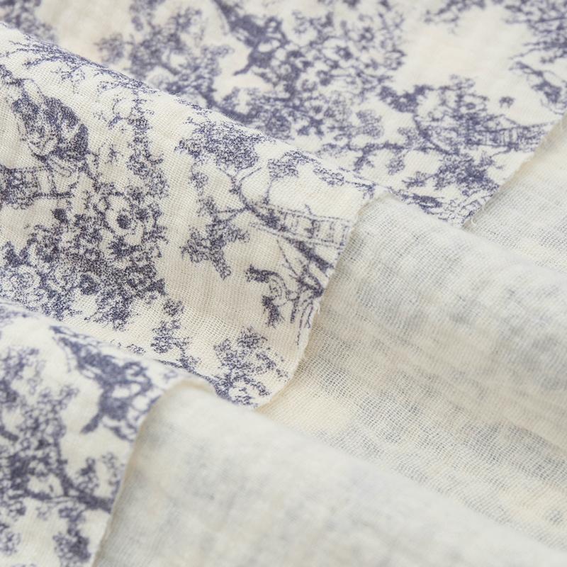 Tecido Crepe Dupla Camada Floral Pequeno Puro Algodão Retrô 135x50/500cm para Costura Roupas de Casa Pijamas Tecido Artesanal DIY