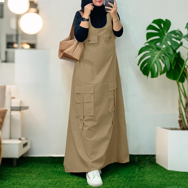 

ZANZEA Женское повседневное платье свободного кроя с квадратным воротником без рукавов 5XL хаки