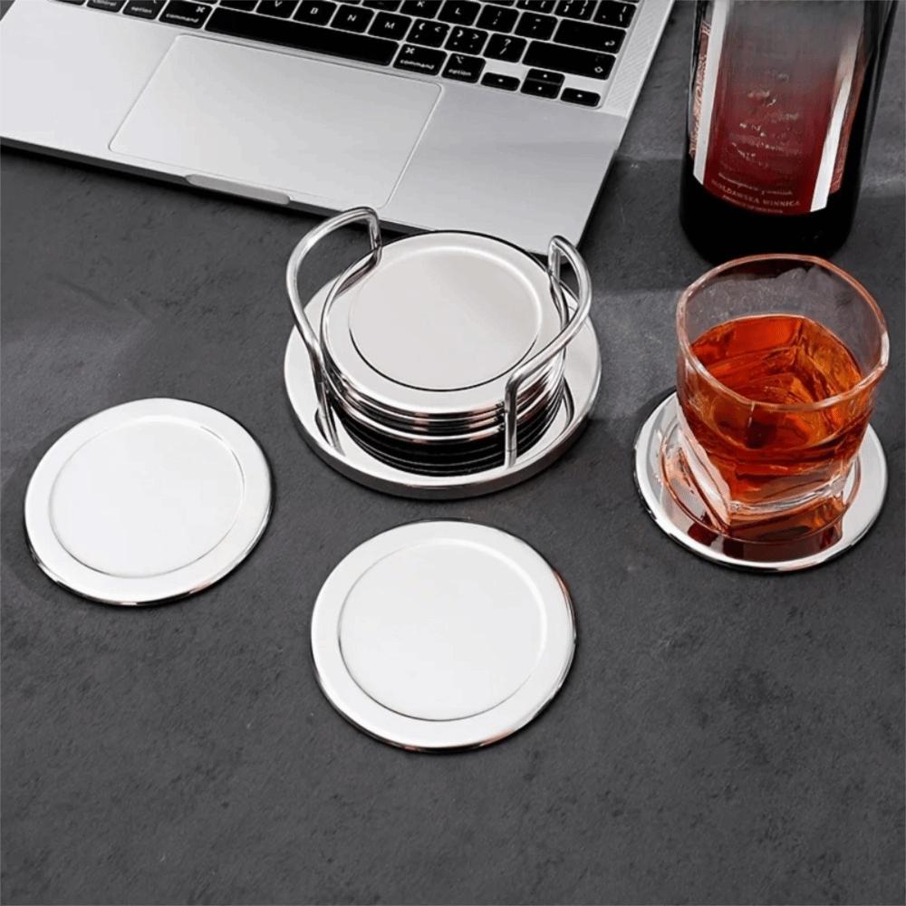 6 Pieces Round Stainless Steel Coaster Non-slip Drink Pad Durable Heat Insulation Mat  Gift