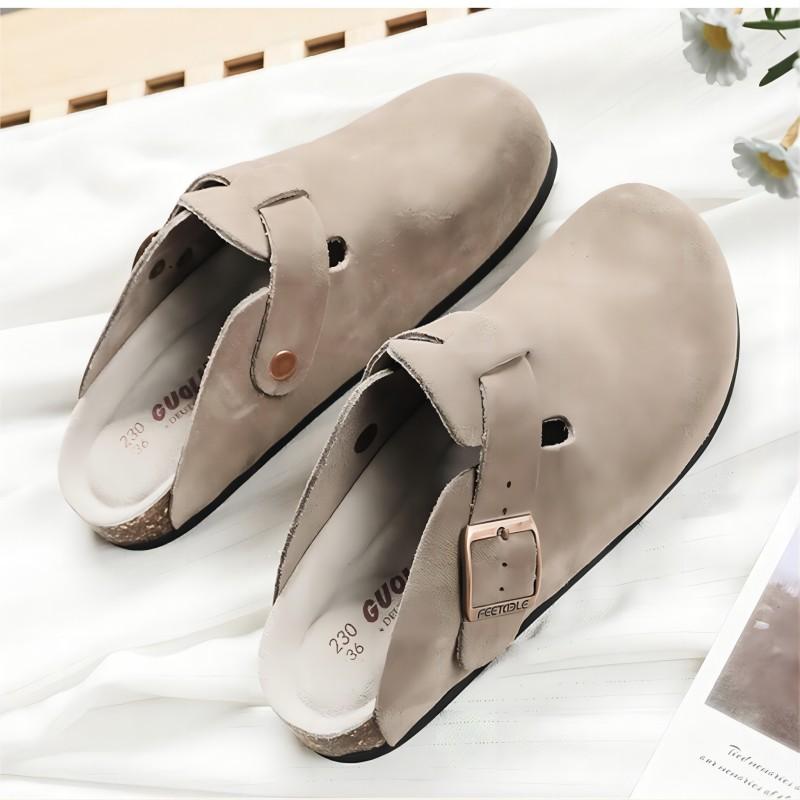 Guoluofei Clogs Damen Herren Kuh Wildleder Echtleder Runde Zehen Pantoffeln Outdoor Casual Strand Kork Sandalen