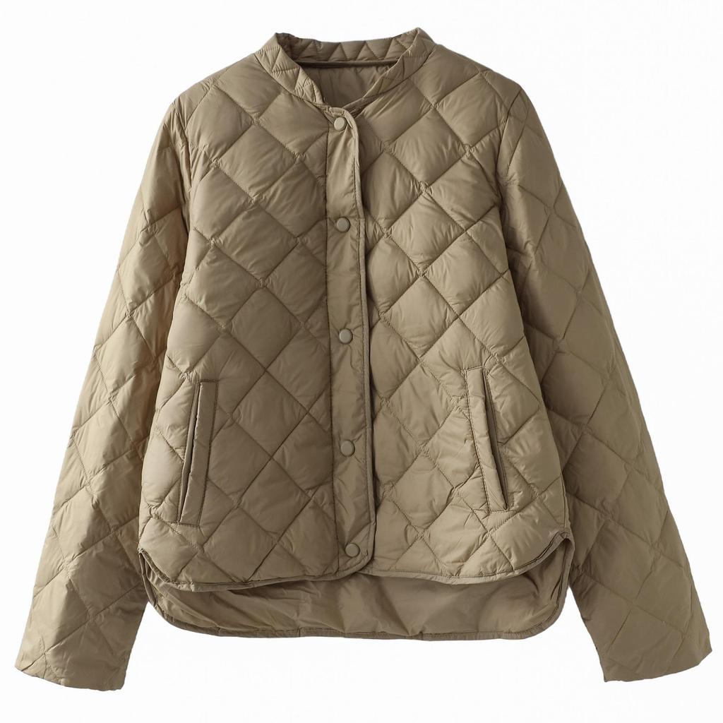 Autumn and winter loose and fashionable rhombus baseball collar single-breasted short medium and light down jacket winter clothing