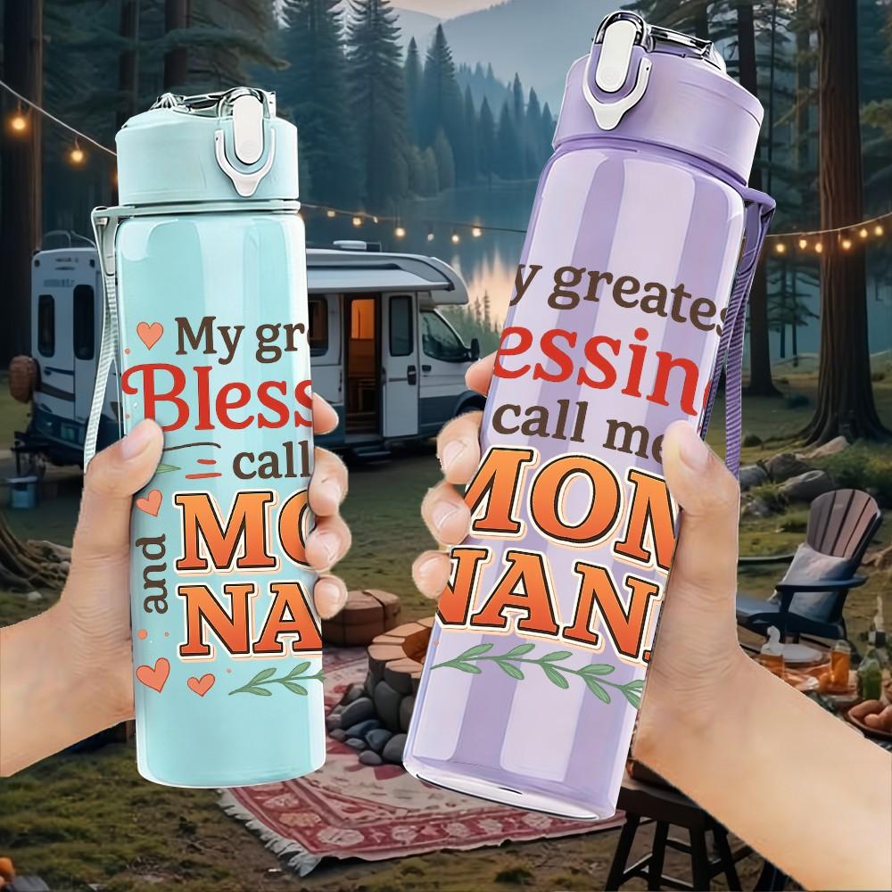 1PC Mom Nana Blessings Floral Text 750ml Color Plastic Sports Water Bottle Leakproof Flip Straw Lid Suitable for Sports Office Home Use