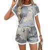Women Casual Two Piece Set Short Sleeve Top and Elastic Waist Shorts with Pockets Comfortable Lightweight Lounge Wear Set