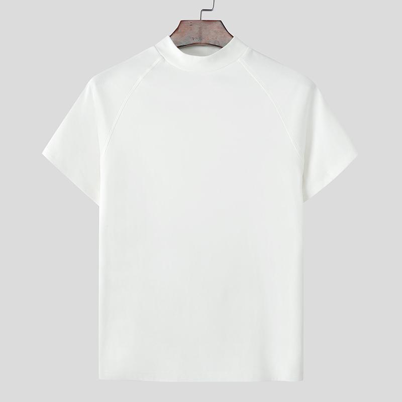 INCERUN Men Mockneck Summer Short Sleeve Solid Casual Skinny T-shirts Tee