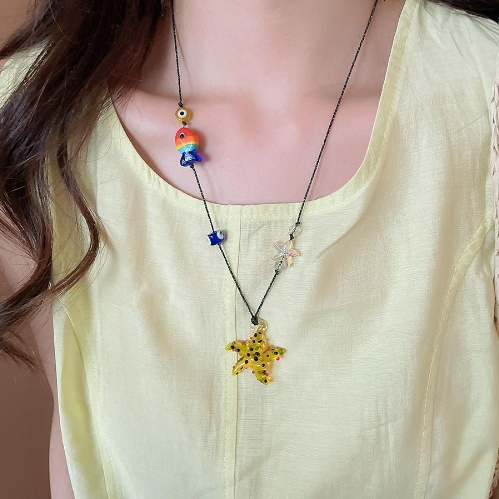 Ocean Sea Series Fish Starfish Necklace Bohemian Boho Ethnic Necklace Ceramic Fish Pendant  Girls