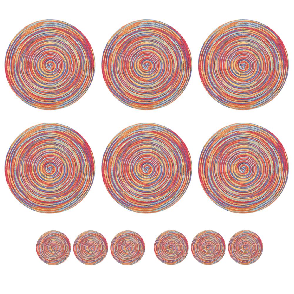 Set of 6 Round Braided Placemats Table Mats Woven Non-Slip Dining Table Heat Resistant Bowl Pads Kitchen Drink Cup Coasters