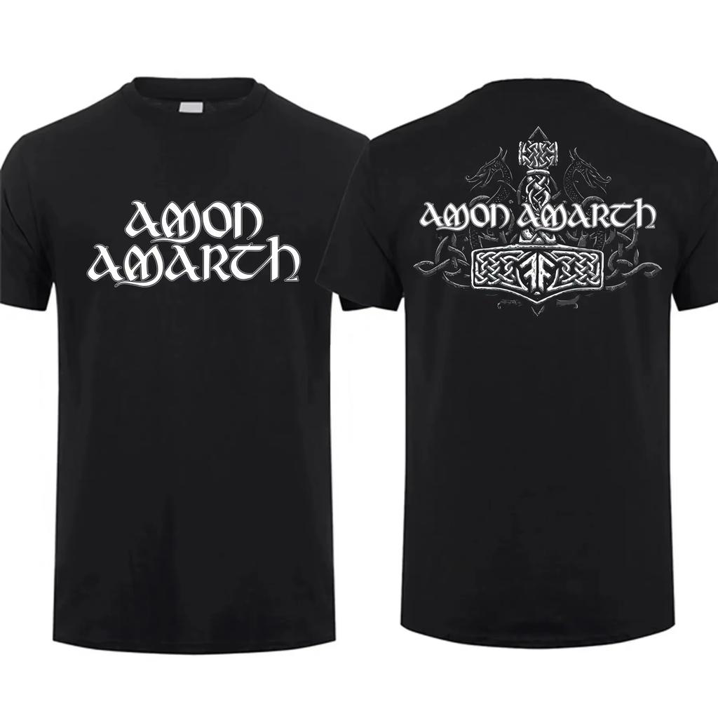 2025 Mode T-Shirt Herren T-Shirt Doppelseitig Amon Shieldwall Schwarz von Amarth Übergroßes T-Shirt Grafik Jugendkleidung Streetwear