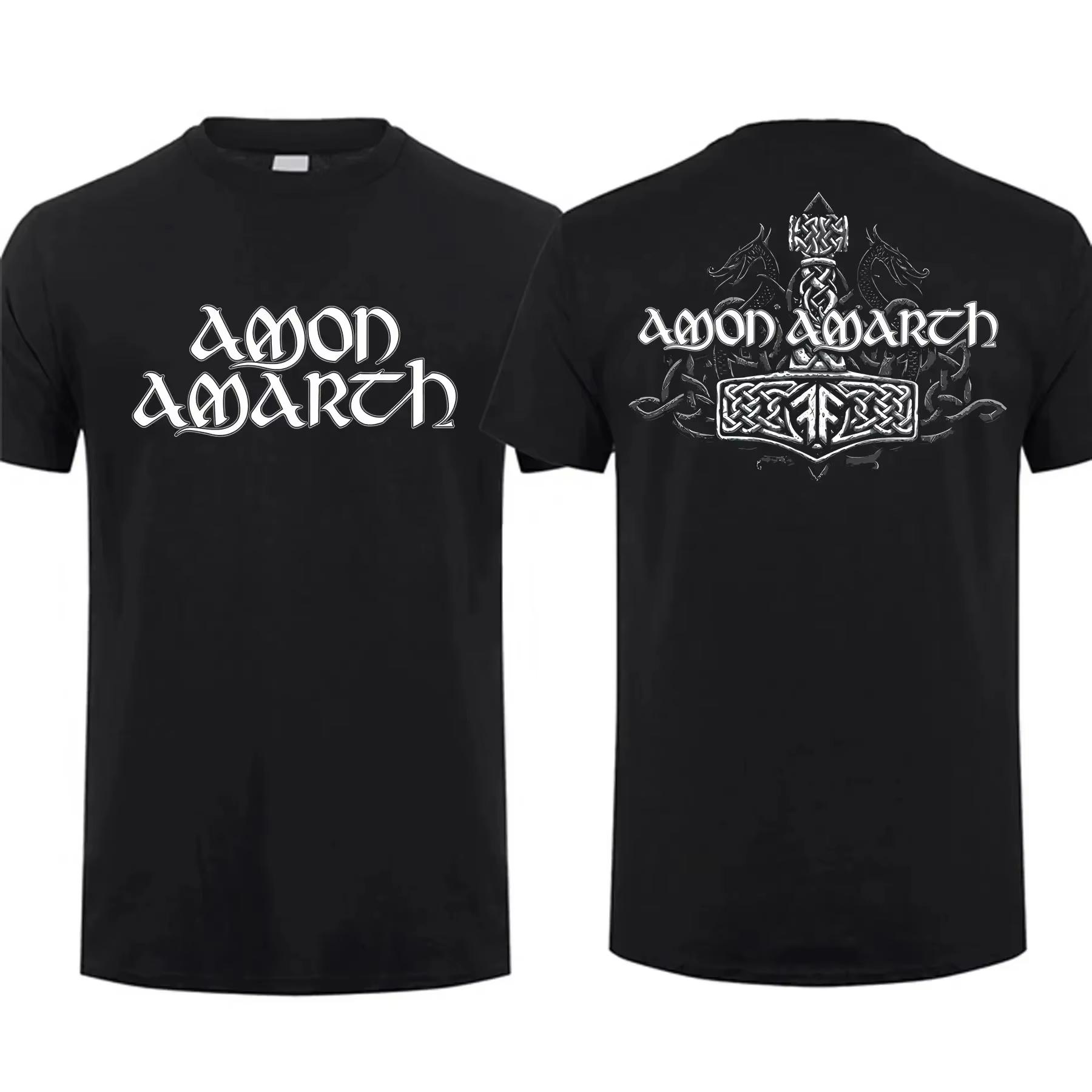 

2025 модная мужская футболка двухсторонняя Amon Shieldwall черная от Amarth футболка большого размера с рисунком молодежная ткань уличная одежда S