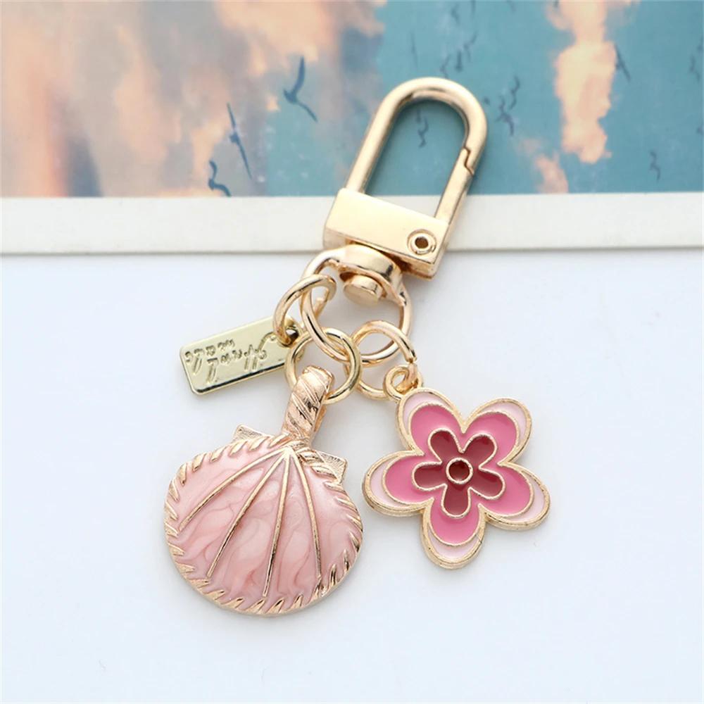 New Colord Enamel Cherry Blossom Keychains Sweet Flower for Women Car Bag Pendant DIY Handmade Jewelry Gift Bag Charm