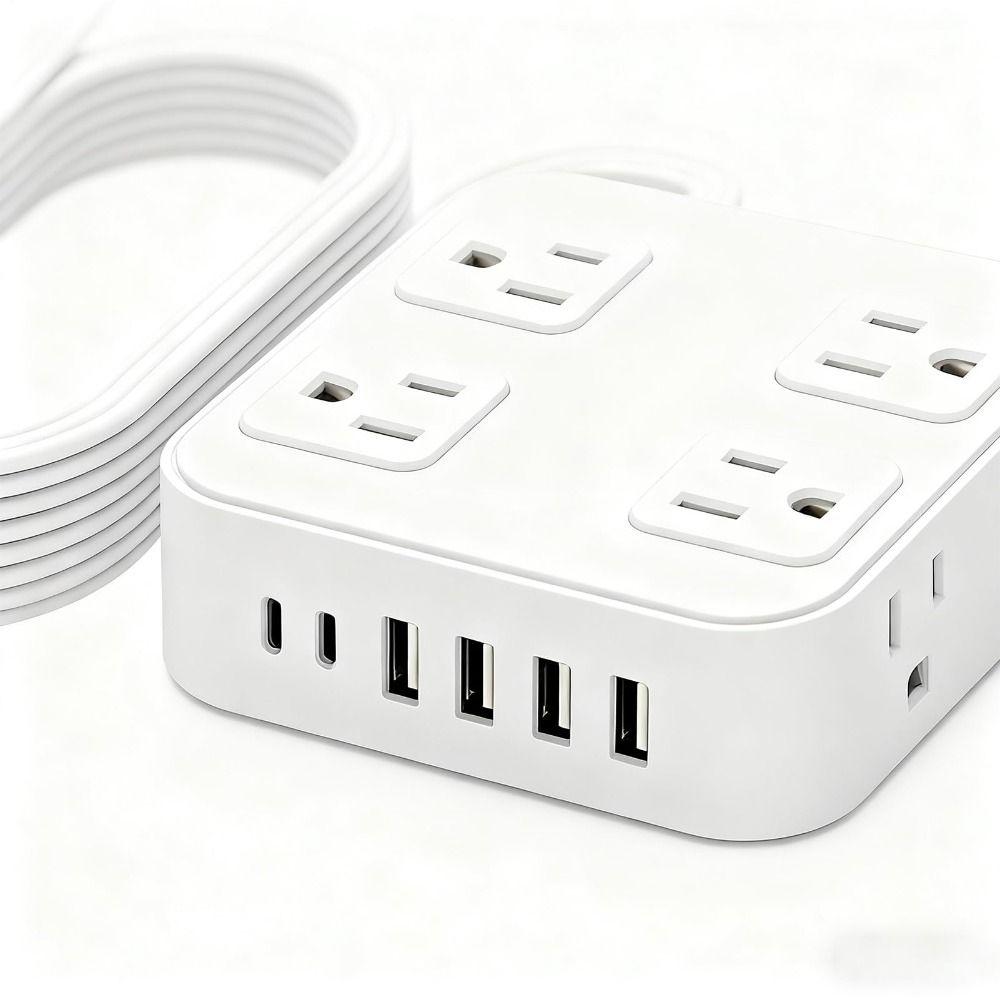 Flat Plug USB Ports Plug Strip 6 USB Ports 8 AC Outlets Supports Multiple Devices Extender US Standard Socket Strip Safe