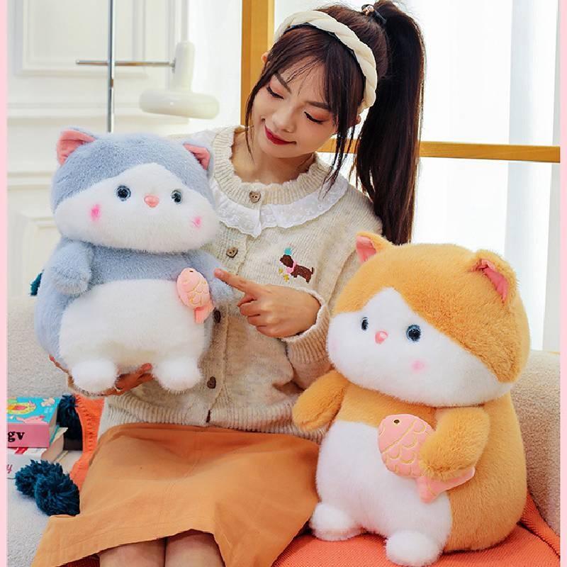 Cat Eating Fish Plush Toys Cartoon Stuffed Dolls Room Decorations Kid Simulation