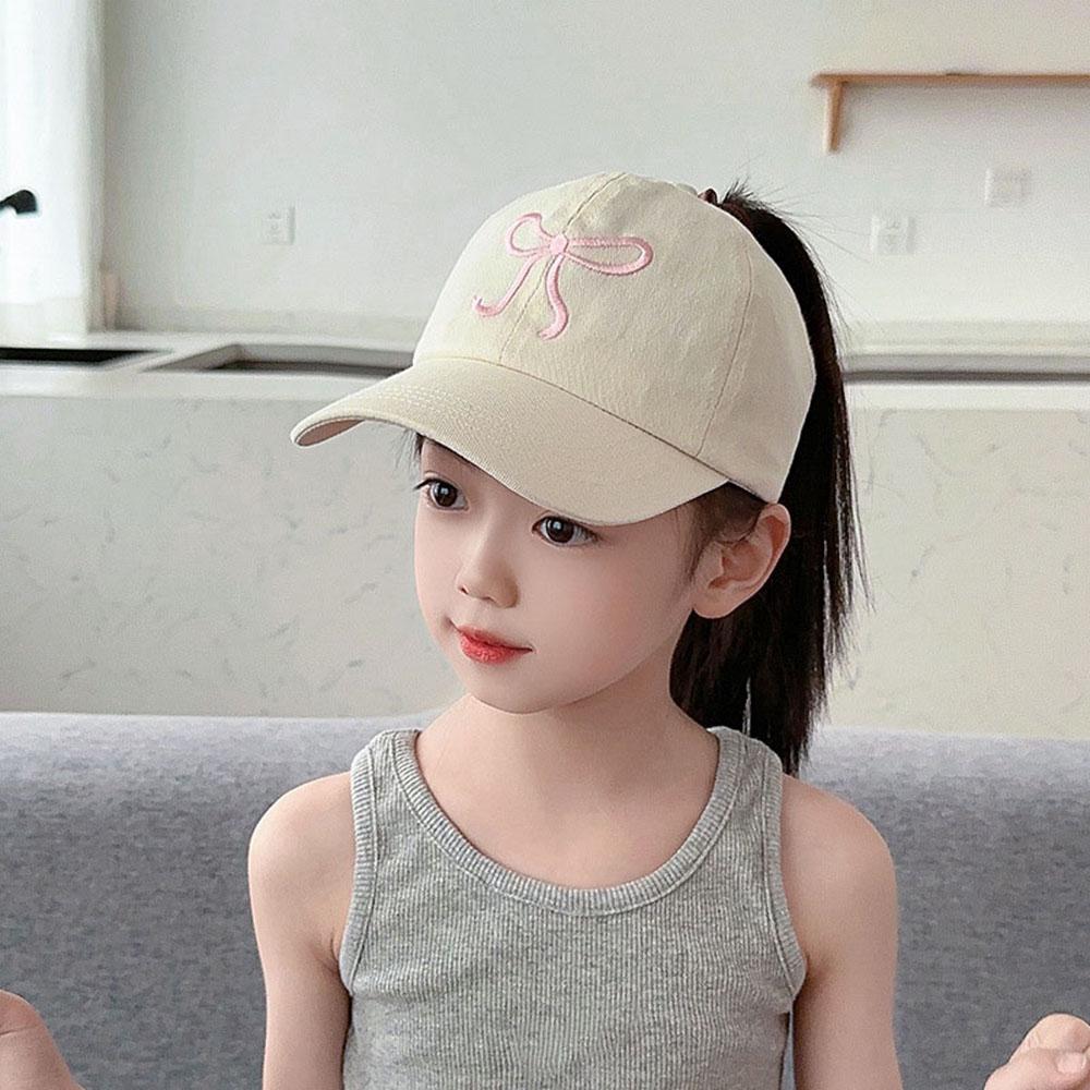 High Ponytail Children Summer Caps Kids Girls Sunscreen Baseball Cap Empty Tail Children Sun Visor Hats Fashion Bowknot Designs
