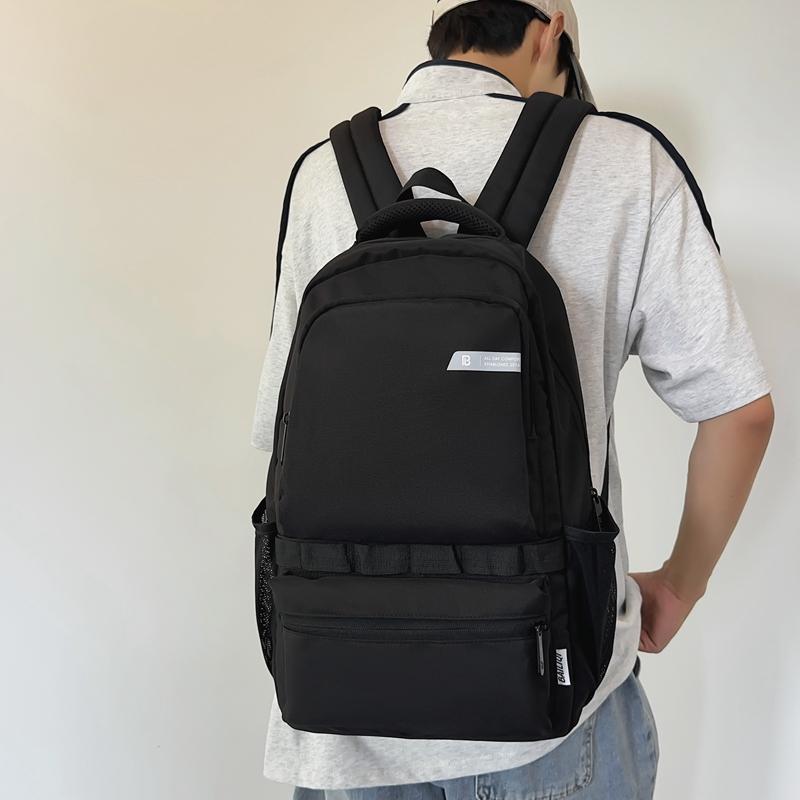 Men Solid Color Backpack Large Capacity Computer Bag Travel Couple Backpack Student Schoolbag