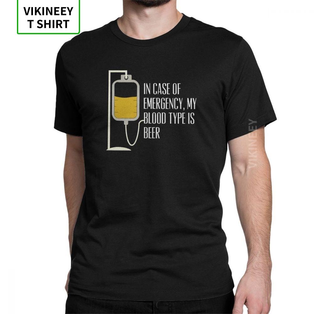 

In Case Of Emergency My Blood Type Is Beer T-Shirt Men Bar Alcohol Ale Drink Cotton Fabric Tee Shirt Short Sleeve T Shirts 5XL різнокольоровий
