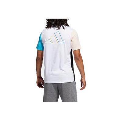 Color Block Print Logo Basketball Short Sleeve T-Shirt Men Tops Black GP4021