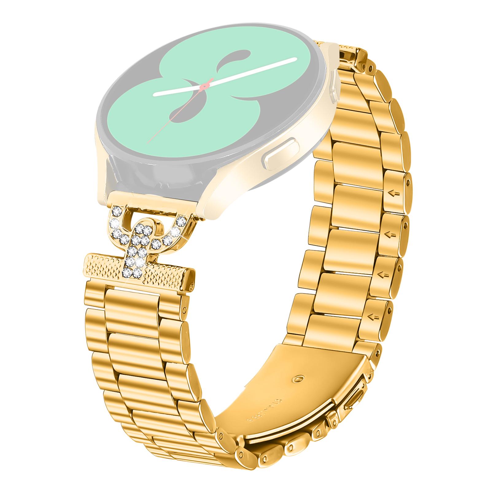 

Colored Watch Strap for Samsung Galaxy Watch Active2 44mm/40mm Metal Band D-Shape Rhinestones Decor Gold