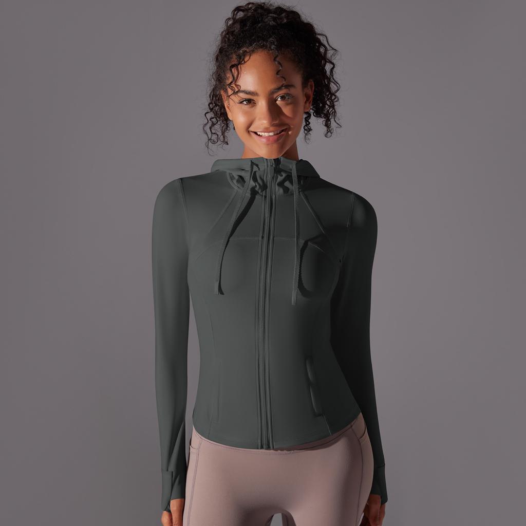 Outdoor Sun Protection Clothes, Tight Fitting Sports Running Fitness Tops, Yoga Clothes, UV Resistant Breathable Hooded Zipper Jacket
