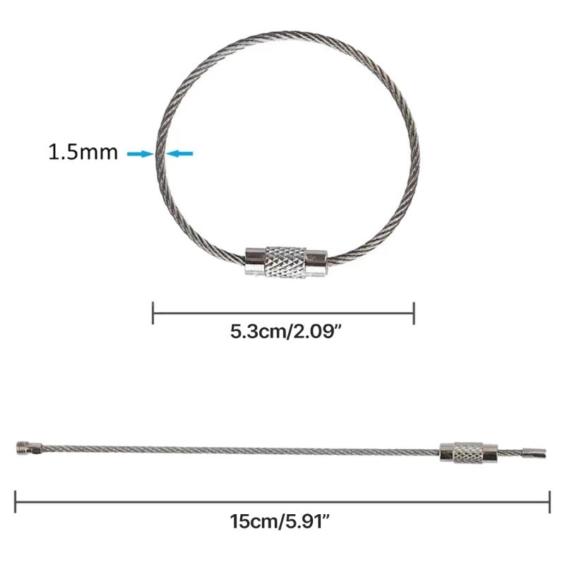 10 Pcs Stainless Steel Wire Keychains Luggage Label Loop Cables Key Rings Loop