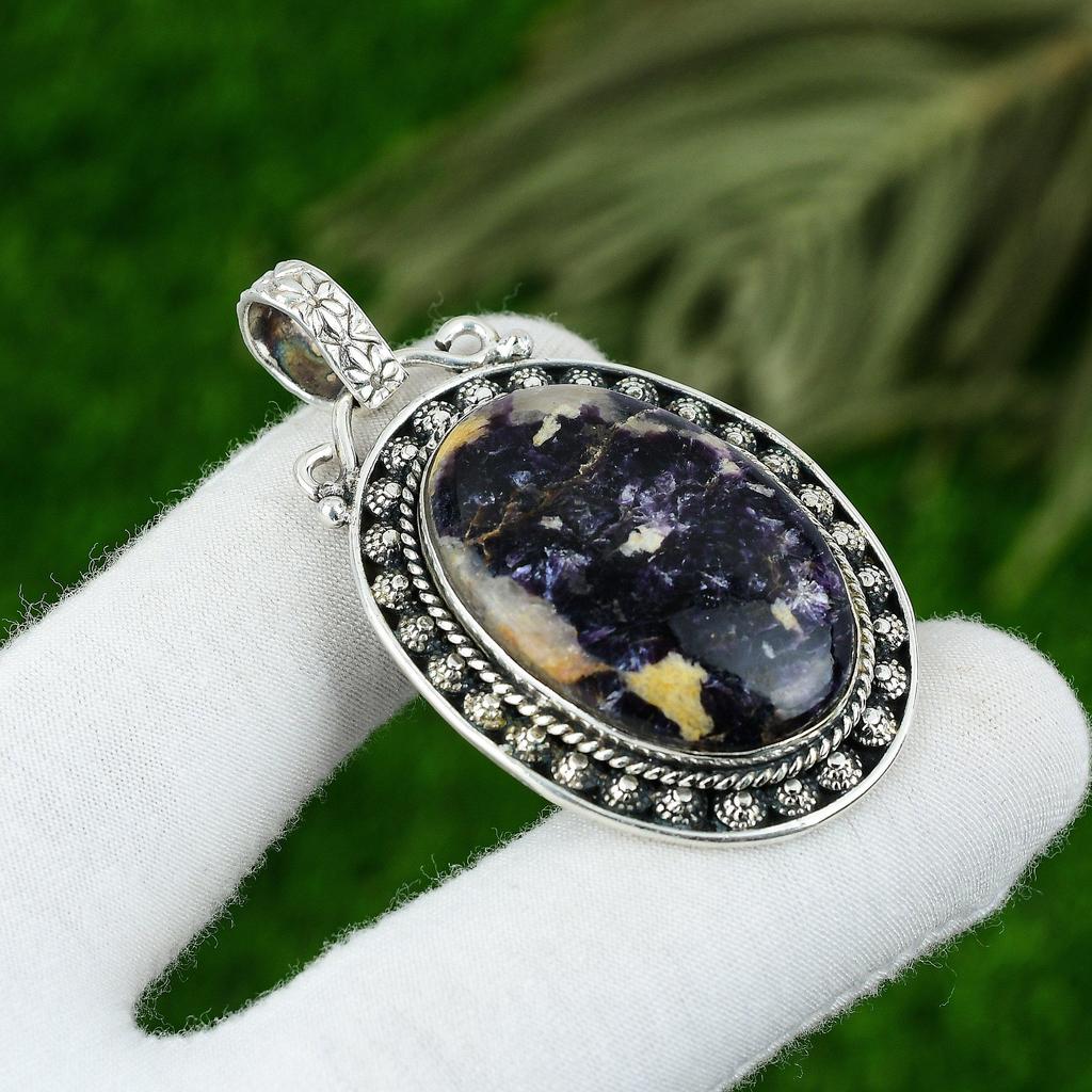 Lepidolite Stone 925 Silver Daughter Bezel Birthday Art Deco New Pendant Jewelry