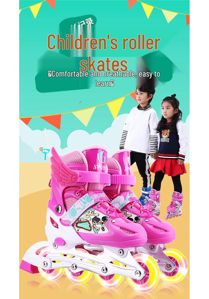 Kids' Adjustable Inline Skates with Flash Wheels - PVC Set Rollerblades