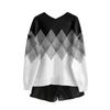 Women's V Neck Top Printing Thickened Plush Cashmere Warm Long Top