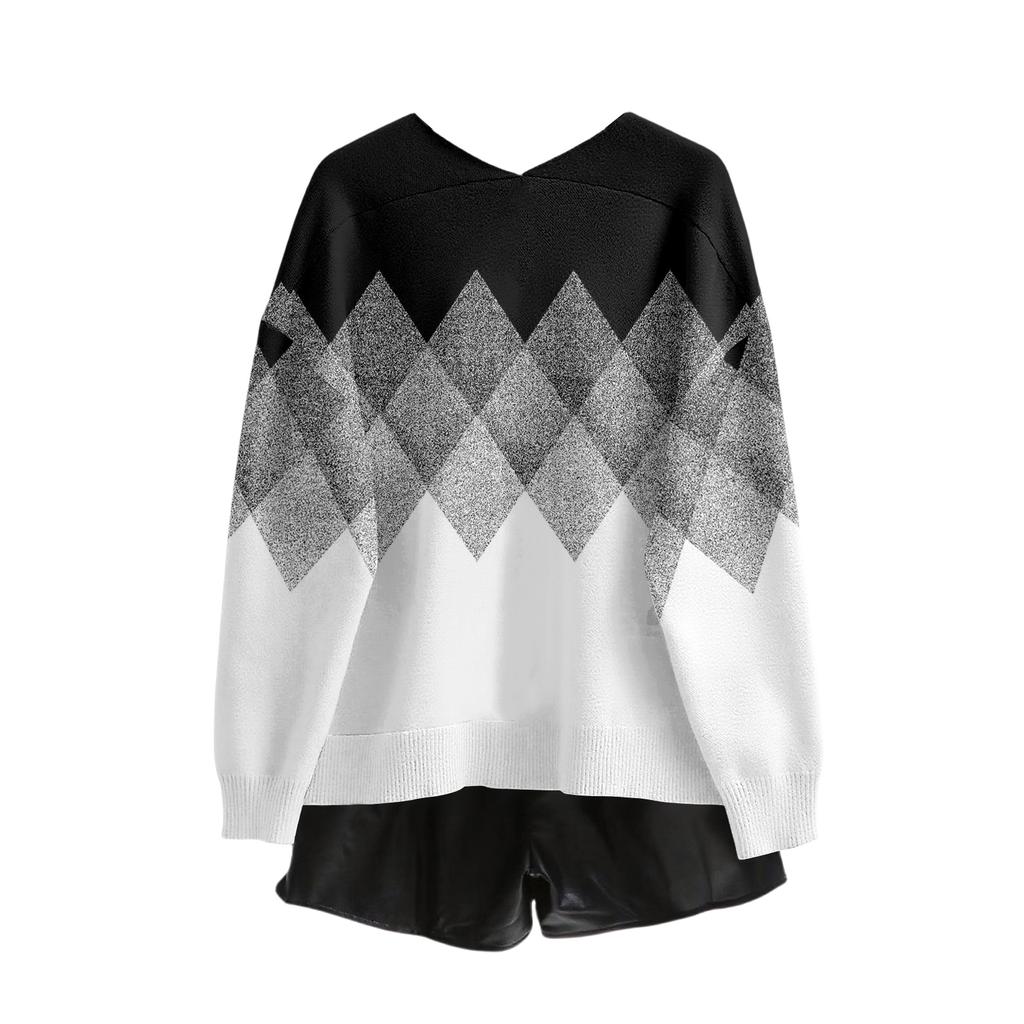 Women's V Neck Top Printing Thickened Plush Cashmere Warm Long Top