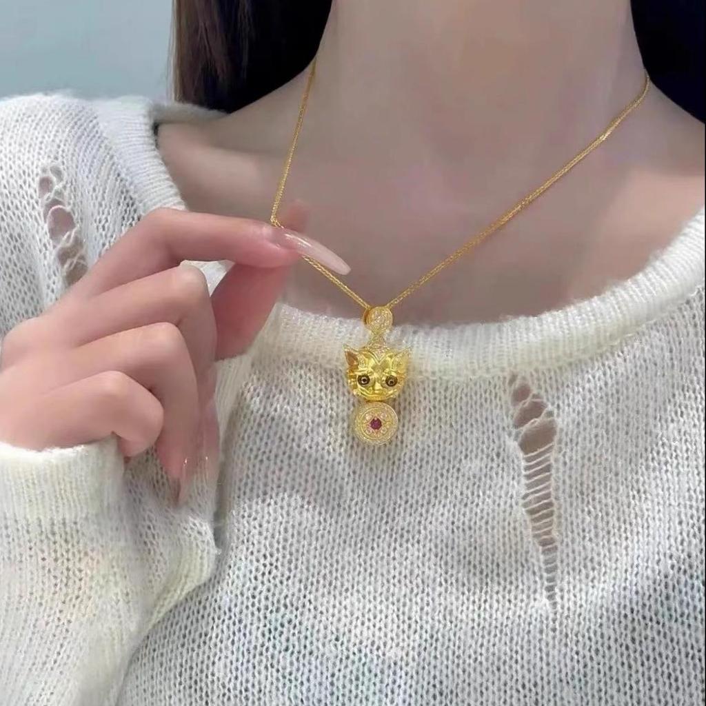 Gold Sand Eight Treasures Compass Pendant Necklace with Gourd Charm for Women