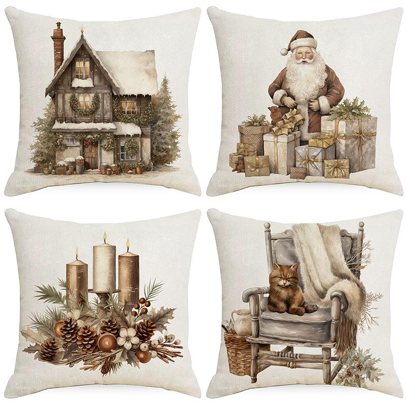 Weihnachts-Kissenbezug Festliche Heimdekoration Sofa Leinen Kissenbezug Kissenbezug Vintage Weihnachten