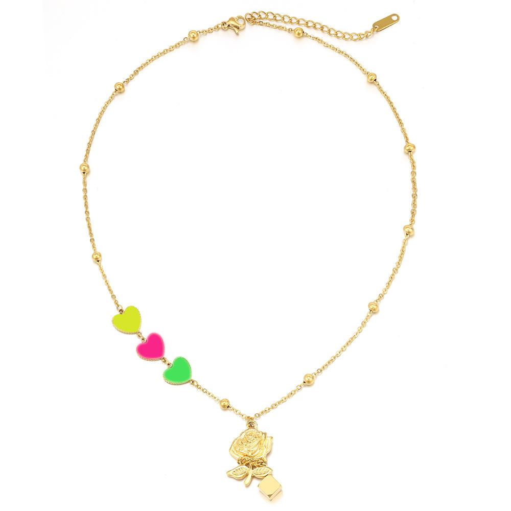 Rose Pendant Necklace Women's ins Niche Design High Sense Color Love Stainless Steel Necklace