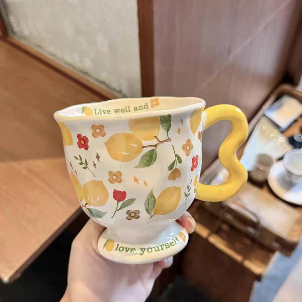 Mug with Lid Spoon New Ceramic Cup Household Water Cup Women's Large Capacity Couple Coffee Breakfast Cup Office