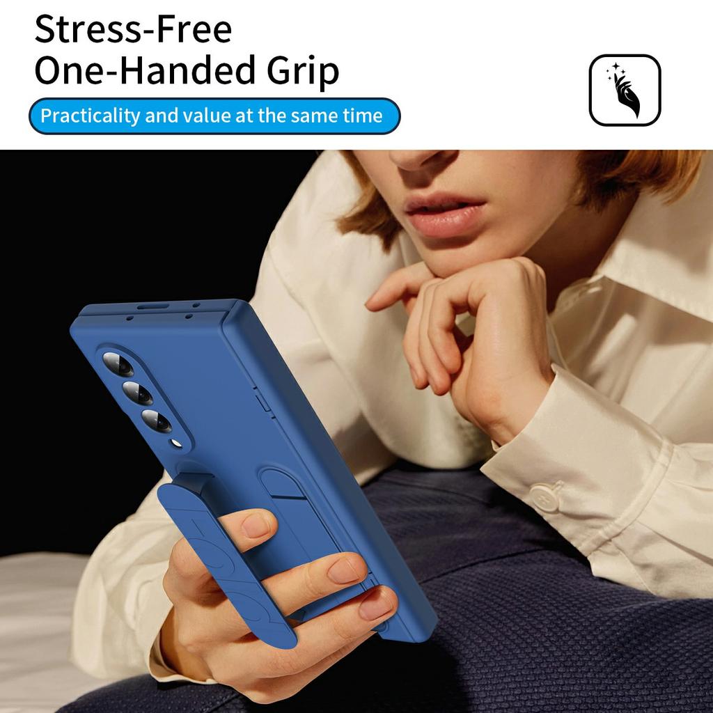 For Samsung Galaxy Z Fold3 5G Case with Tempered Glass Film Silicone Wristband Kickstand PC Phone Cover