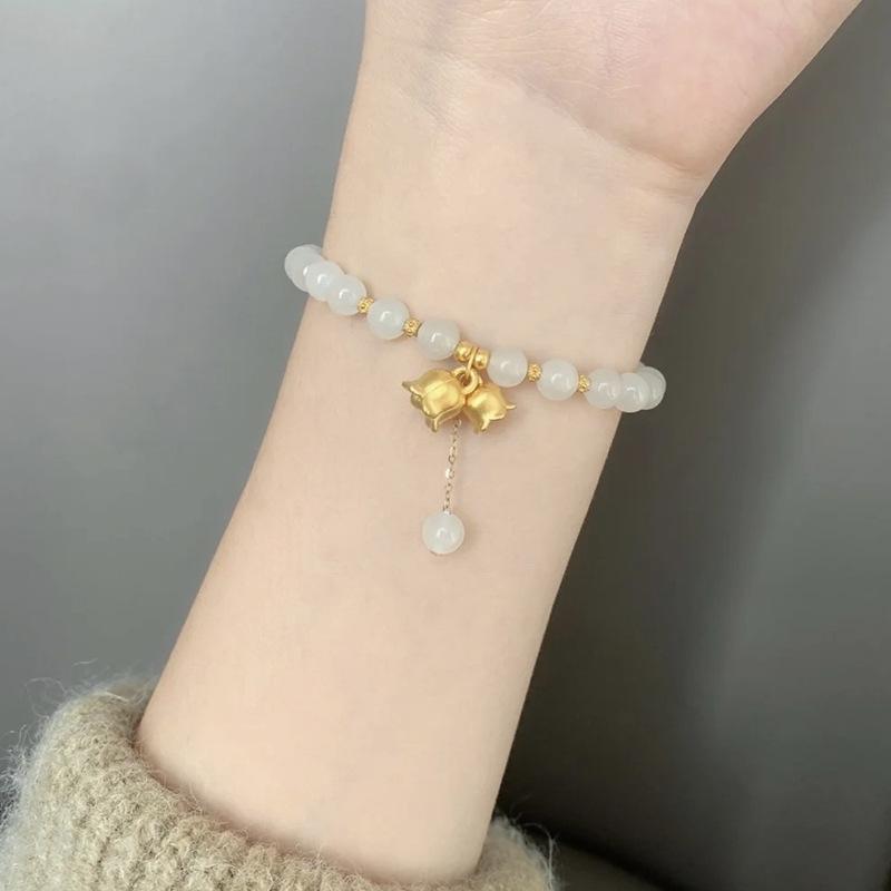 Lily of the valley in bloom Happy return Natural Hetian Jade Bracelet for Women, Niche Design Semi-Finished Product diy Wearable