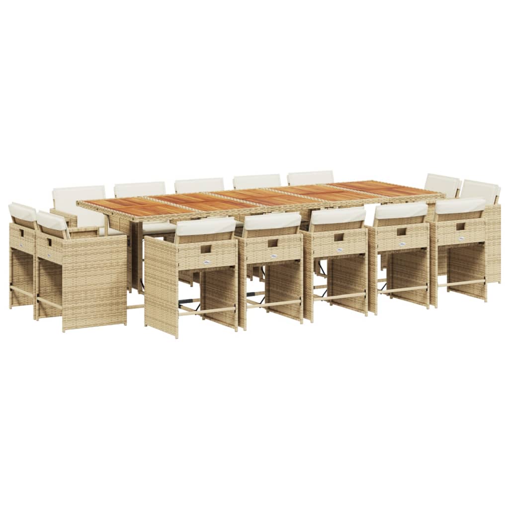 Vidaxl 15-Cz. Garden Furniture Set With Cushions, Beige, PE Rattan