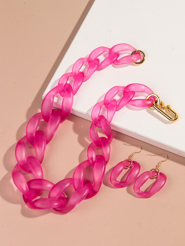 Statement Big Acrylic Long Chain Earring Necklace Set for Women Men Boho Thick Link Chain Necklaces Pendants Rock Jewelry Gifts