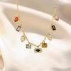 European & American Gold-Plated Copper Necklace with Colorful Zircon, Light Luxury High-End Jewelry