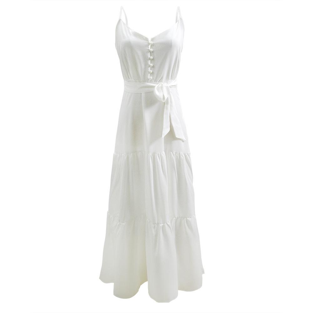 

Summer new European and American women s clothing personalized button V-neck splicing suspender dress S белый