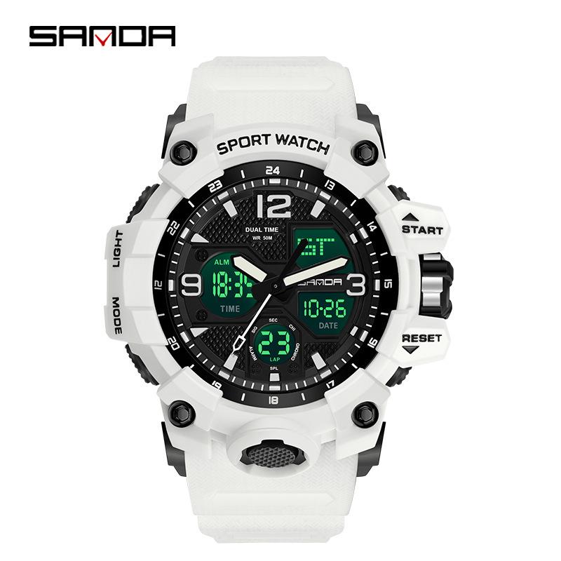 SANDA Women's Trendy LED Dual Display Waterproof Watch with Hourly Chime