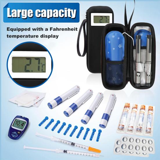 Insulin Cooler Travel Case with Thermometer Display Medication Diabetic Cooler for Travel Portable