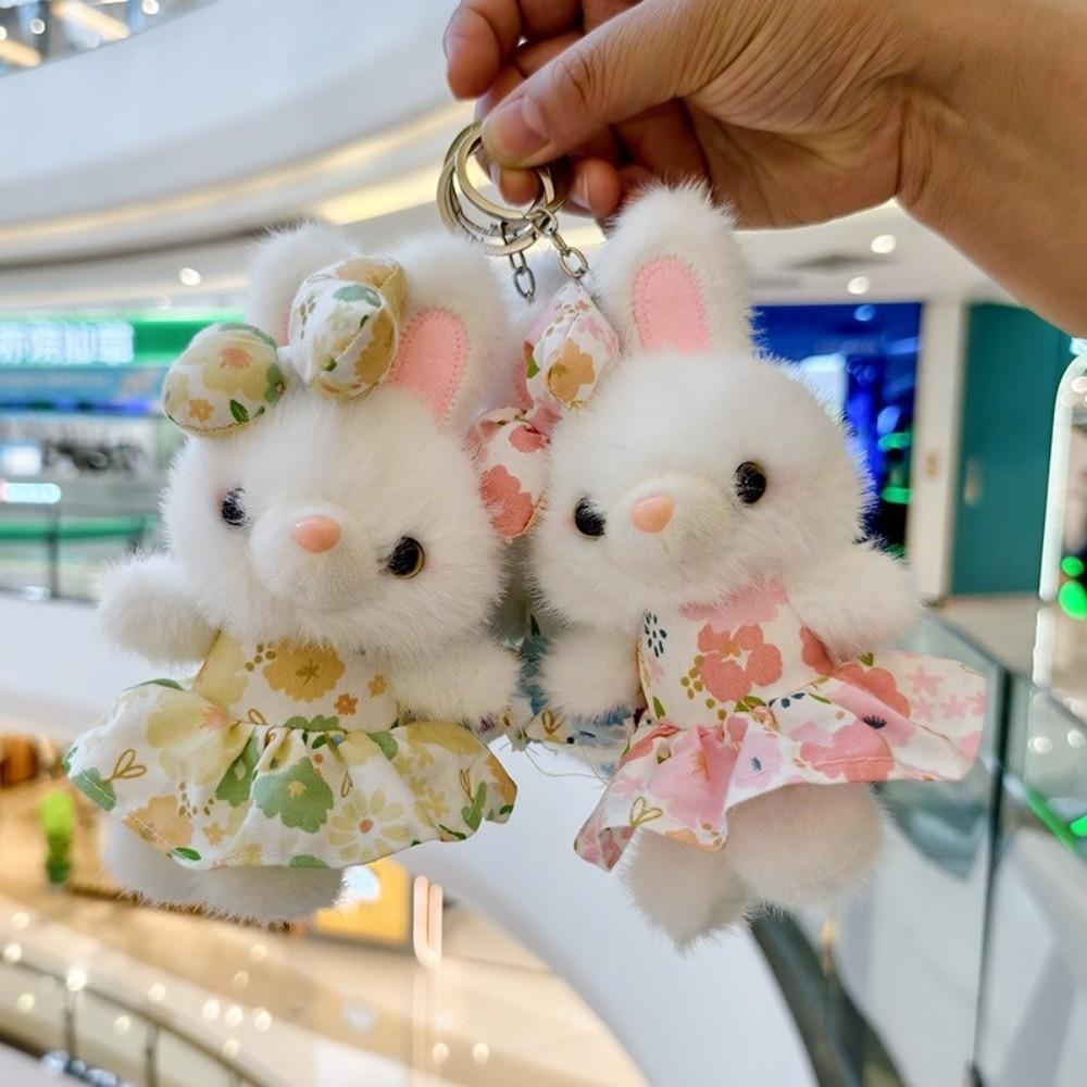 Soft Flower Skirt Bunny Pendant 12CM Rabbit Doll Pendant Fashion Stuffed Animal Keyring  Gifts