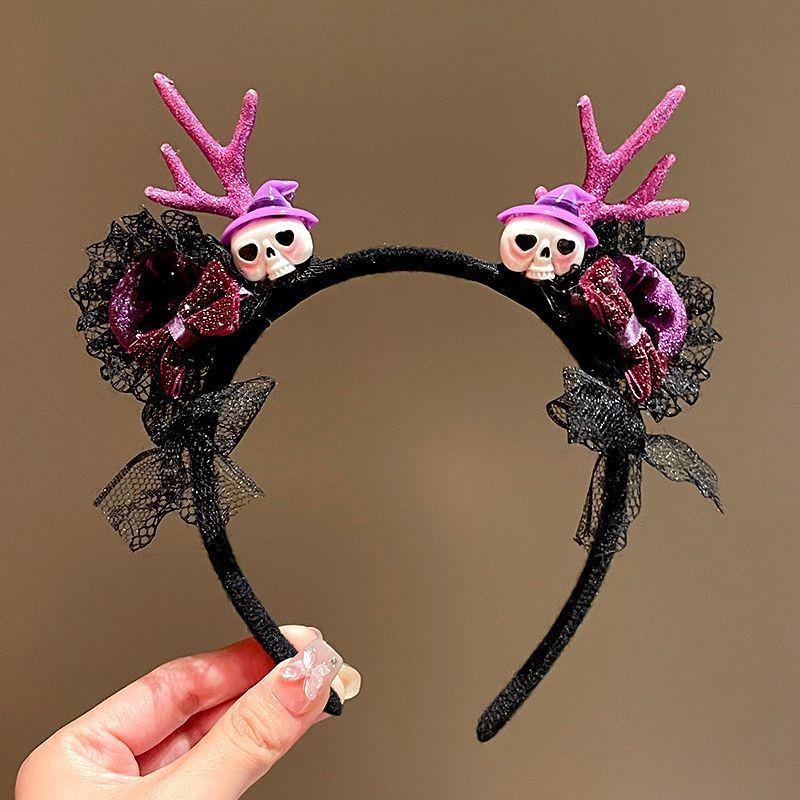 Halloween Witch Headband: Ghost Festival Dark Party Decoration with Skull, Pumpkin, and Funny Lace Bow Antlers Hair Accessories