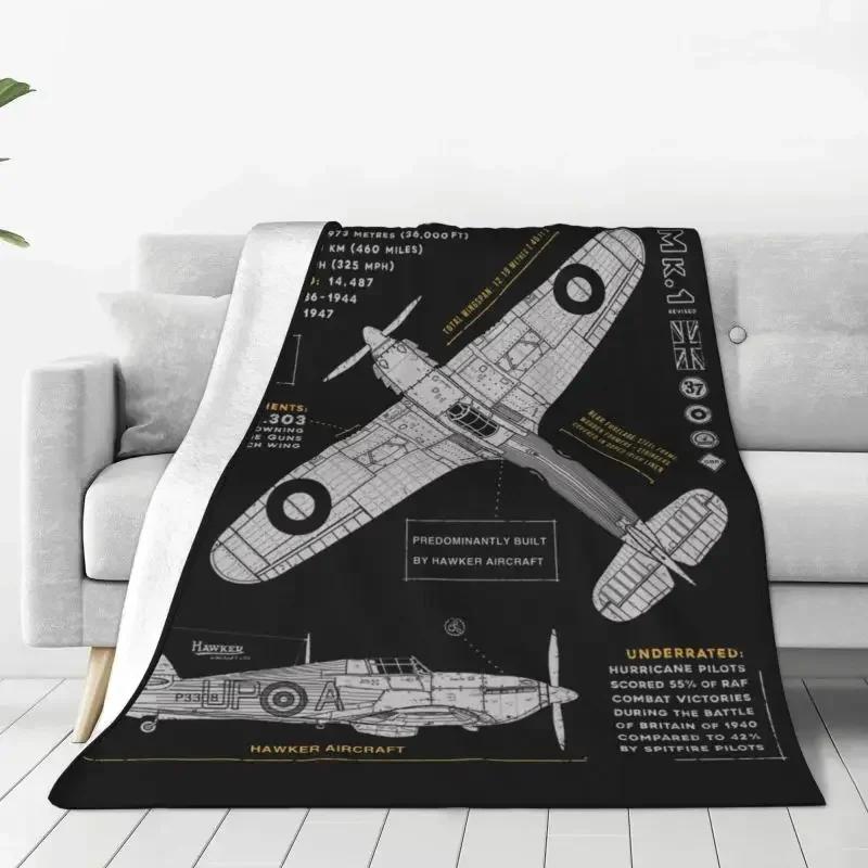 Spitfire Hawker Hurricane Blanket Warm Fleece Soft Flannel Fighter Plane WW2 War Pilot Aircraft Airplane Throw Blankets for Sofa 75X95CM