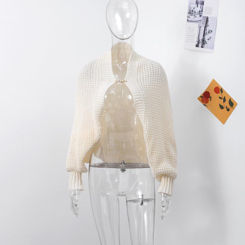 Maglioni da donna corti, a maniche lunghe, con apertura frontale, cardigan leggero in maglia, scialle, poncho
