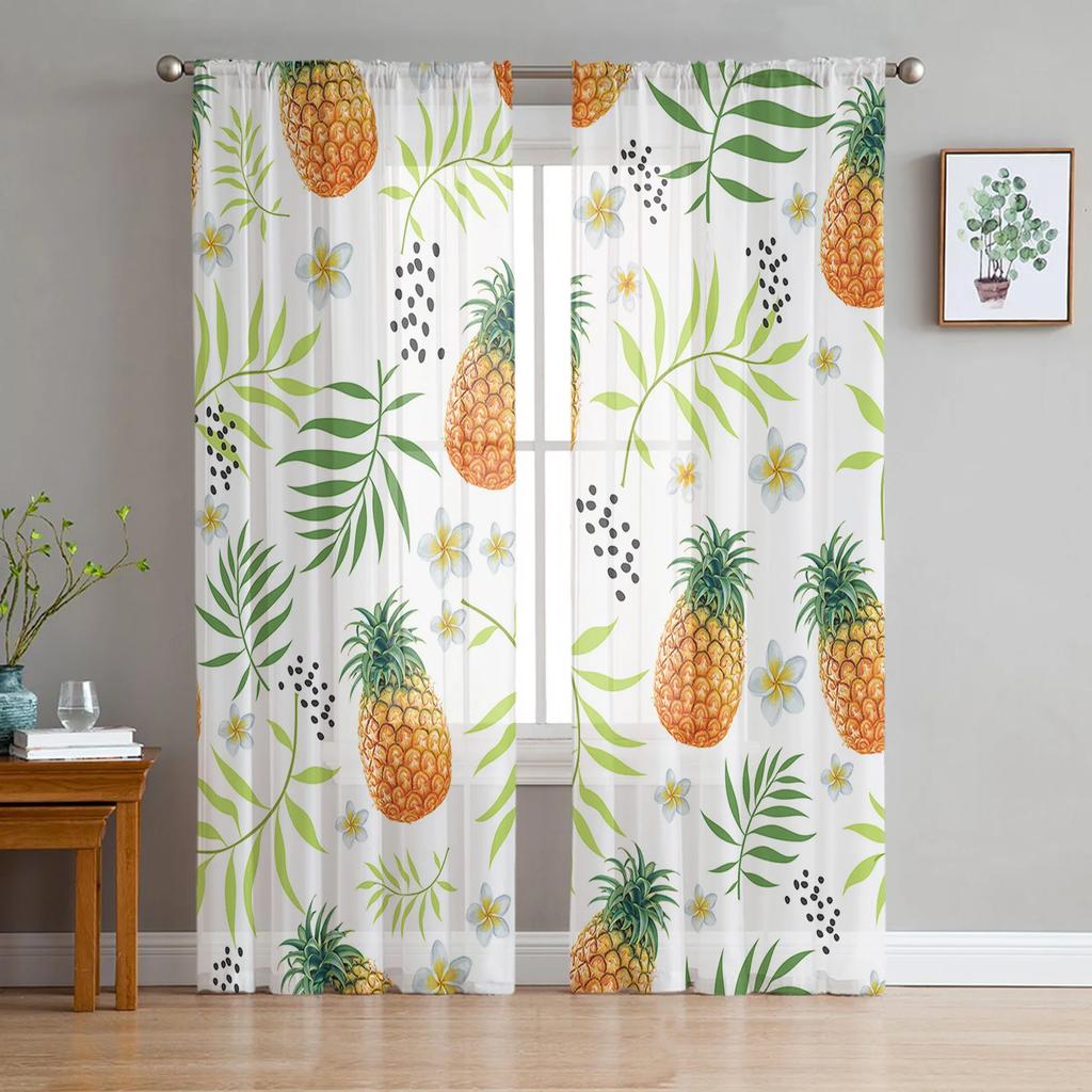 Yellow Pineapple Fruit Flower Tulle Curtains Living Room Bedroom Decoration Transparent Chiffon Voile Window Curtain Light Filtering For Polyester